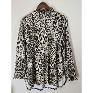 Chicos Leopard Knit zip back Tunic Top Shirt Sz 2 L 14 Womens Comfy Leisure Wear